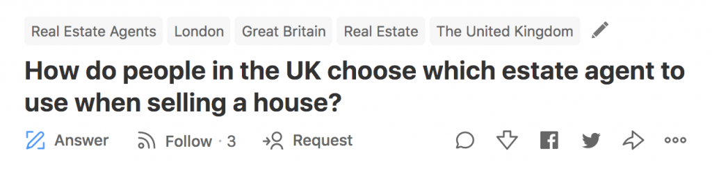 Content marketing for estate agents: An image showing an example of a question on Quora where you could reuse a blog post as an answer