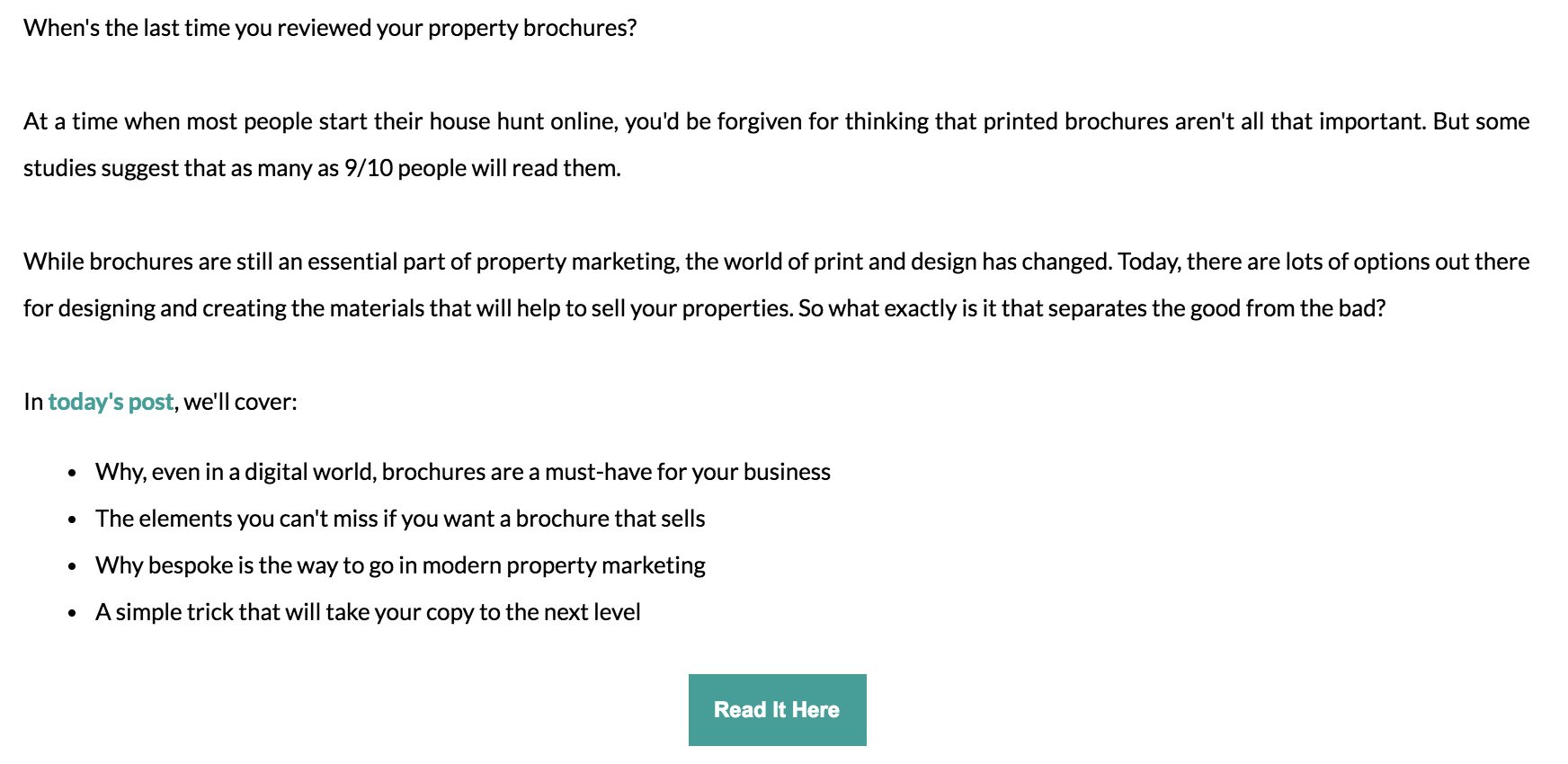 Content marketing for estate agents: A screenshot of an email newsletter showing how blog posts can be reused as content for your email list.